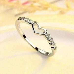 NEW Sterling Silver White Sapphire Heart Ring